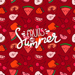 Fruits of summer pattrn with calligraphic logo. Vector banner