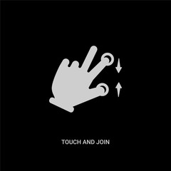 white touch and join vector icon on black background. modern flat touch and join from hands and guestures concept vector sign symbol can be use for web, mobile logo.