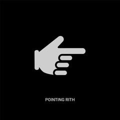 white pointing rith vector icon on black background. modern flat pointing rith from hands and guestures concept vector sign symbol can be use for web, mobile and logo.