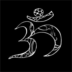 Black and white illustration of Ohm and Buddha in it. Chalk on a blackboard.