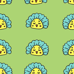 Abstract seamless pattern with animals. Soft colors. Colorful children's illustration. Print for textiles, packaging, children's clothing.Green background.Cute hedgehog.