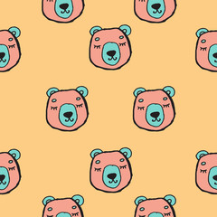 Abstract seamless pattern with animals. Soft colors. Colorful children's illustration. Print for textiles, packaging, children's clothing.Yellow background.Cute bear.