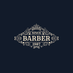 vintage badges of barber shop, haircut and emblems