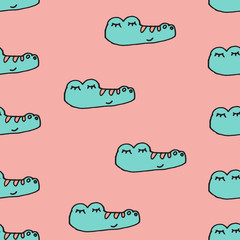 Abstract seamless pattern with animals. Soft colors. Colorful children's illustration. Print for textiles, packaging, children's clothing.Pink background.Cute crocodile, aligator.