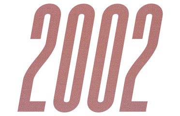 Number 2002 with terracotta colored fabric texture on white background