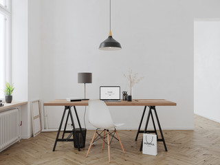 Modern minimal interior with macbook