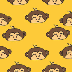Abstract seamless pattern with animals. Soft colors. Colorful children's illustration. Print for textiles, packaging, children's clothing.Yellow background.Cute monkey.