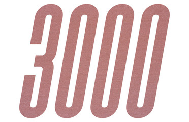 Number 3000 with terracotta colored fabric texture on white background