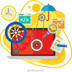 Development and coding, scripting and website development concept. Trendy amoeba horizontal banner