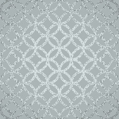 Silver glitter background lit in the center. Grunge texture. Geometric pattern of circles. Vector illustration