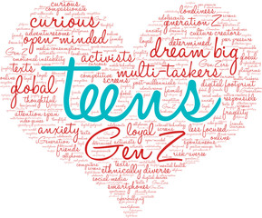 Teens Word Cloud on a white background 