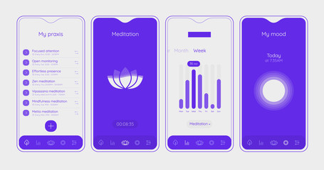 Trendy responsive Meditation, Relax and Mood Control UI mobile mockup