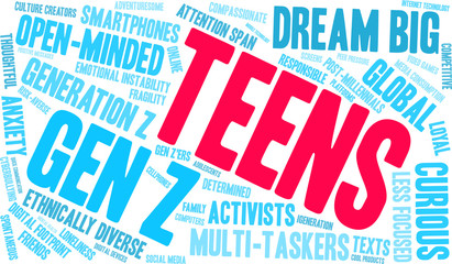 Teens Word Cloud on a white background. 