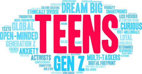 Teens word cloud on a white background. 