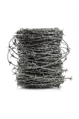 Single Barbed wire coil on white background