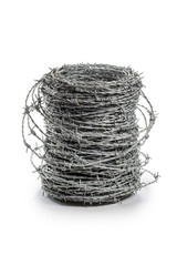 Single Barbed wire coil on white background