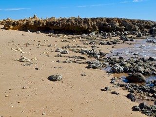 Paradise beach at the ocean around Alfufeira in Portugal