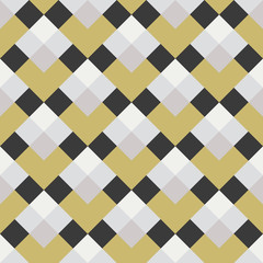 Seamless block check. Seamless mosaic pattern. Simple background with geometric pattern in gold black and grey. Vector fabric print. Wallpaper, wrapping paper, web design template.