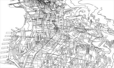 Obraz na płótnie Canvas Outline city concept. Wire-frame style