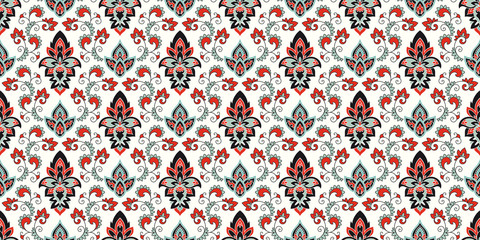 Seamless pattern based on traditional Asian elements Paisley. Boho vintage style vector background. Silk neck scarf or kerchief pattern design style, best motive for print on fabric or papper.