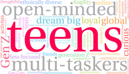 Teens Word Cloud on a white background. 