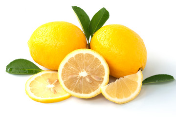 Naklejka na ściany i meble fresh lemon with lime and leaves on white background