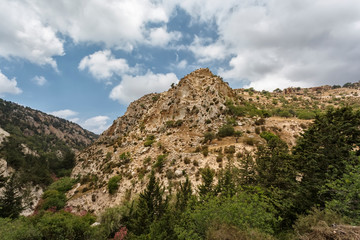 Mountain under clouds. Valley on Cyprus.