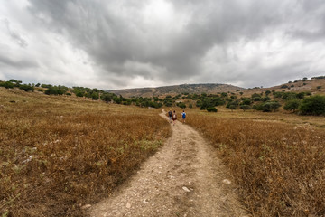 Tourists are giong away on road in tha valley of Cyprus.