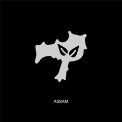 white assam vector icon on black background. modern flat assam from india and holi concept vector sign symbol can be use for web, mobile and logo.