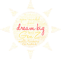 Fototapeta na wymiar Dream Big Gen Z Word Cloud on a white background. 
