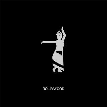 white bollywood vector icon on black background. modern flat bollywood from india and holi concept vector sign symbol can be use for web, mobile and logo.