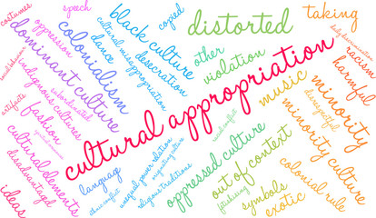 Cultural Appropriation Word Cloud on a white background. 