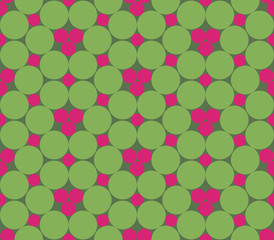Seamless dots, seamless circles, abstract flowers. Geo, geometric pattern with  abstract flowers in green and pink. Seamless background with monotone pattern. Oriental simple background in vector.