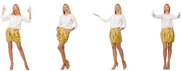 Collage of woman in fashion look isolated on white