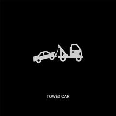 white towed car vector icon on black background. modern flat towed car from insurance concept vector sign symbol can be use for web, mobile and logo.