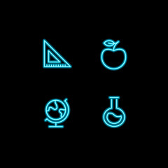 Set of vector school theme neon blue icons. Subject collection of glowing pictogram math, physics, geography, chemistry isolated on black. Modern design elements for invitation, graduation