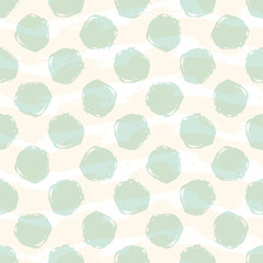 Pastel endless grunge pattern with mint polka dot, horizontal wavy  stripes of different widths, grungy striped background. Grungy dotted seamless pattern. Vector illustration.