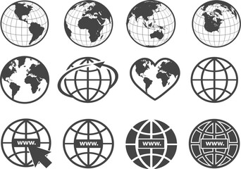 Set of earth globe icons in flat and linear design on a white background - obrazy, fototapety, plakaty