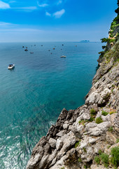 Sea and rock view  in   Positano town , Amalfi Coast, Italy.