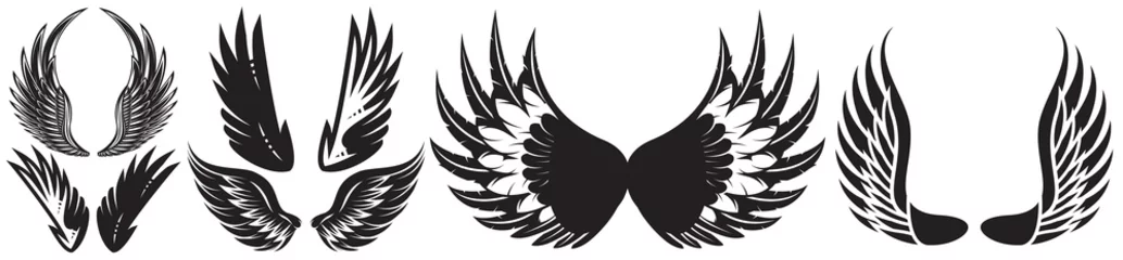 Fotobehang Vector monochrome set of different wings for design © 111chemodan111