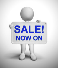 Sale now on concept icon means best prices and bargains immediately - 3d illustration