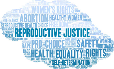 Reproductive Justice Word Cloud on a white background. 