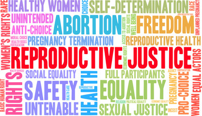 Reproductive Justice Word Cloud on a white background. 