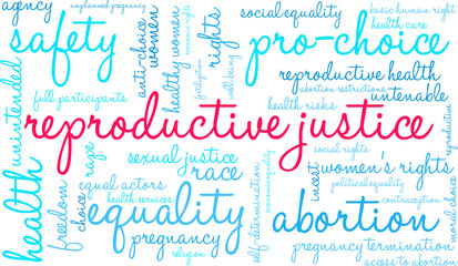 Reproductive Justice Word Cloud on a white background. 