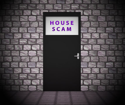 House Scam Door Depicts Home Buying Deception Or Fraud - 3d Illustration