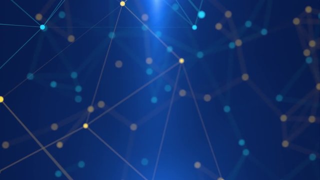Abstract Network Animation 4k. Colourful lines and dots  connected geometrical background