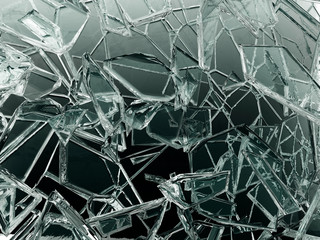 Pieces of transparent glass broken or cracked