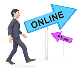 Online Vs Offline Sign Depicting Internet Surfing Versus Print Media Promotion - 3d Illustration