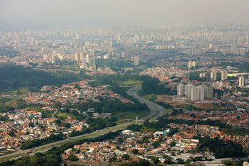 Panoramic cityscape skyline of the Greater Sao Paulo, large metropolitan area located in the Sao Paulo state in Brazil