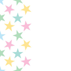Card with pattern with colorful stars on white background. Vector illustration.
